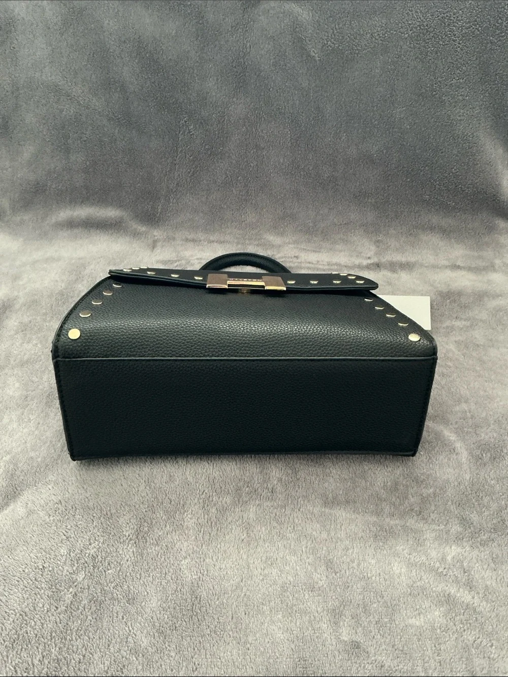 NWT Halston Heritage Black Vegan Leather Top-Handle Satchel with Gold H Clasp